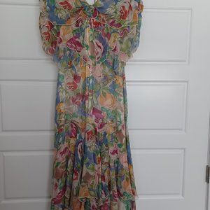 Holly Harp silk Chiffon tea length print dress